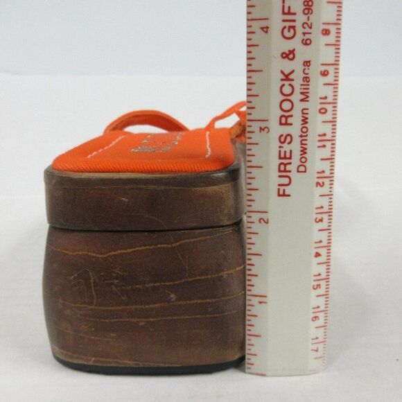 PAZZO Chunky Wood Platform Y2K Slide Sandals Sz 7 Orange Fabric Shoes VINTAGE 90 - Picture 8 of 14
